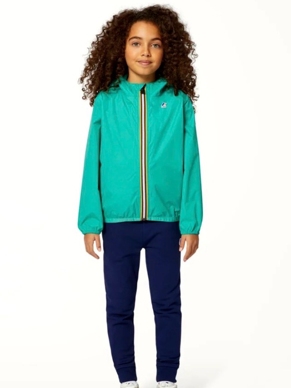 K-Way Kids Claude Hooded Raincoat windbreaker Multicolor Zip green marine sz 10